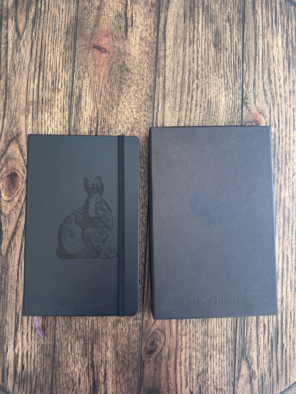 NWOT David Yurman Moleskin Leather Tablet Notebook Black Leather Embossed Rabbit